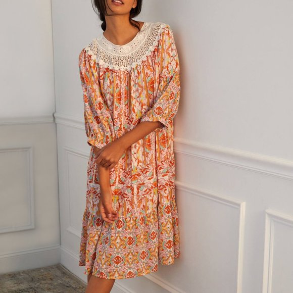 Anthropologie Florence Floral Lace Lounge Dress